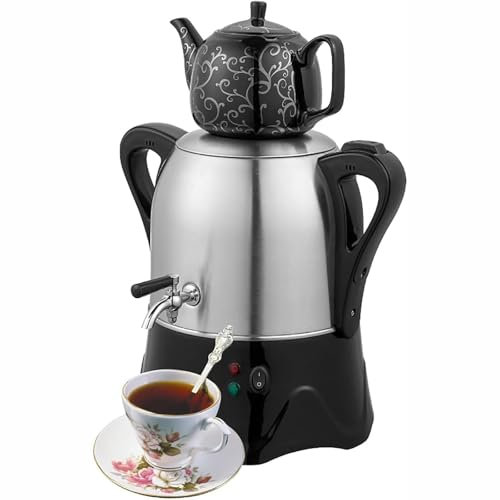 Electric Turkish Tea Maker 3L Stainless Steel Teapot 1L Ceramic Teapot Electric Turkish Samovar with Keep Warm Function for Coffee Scented Tea Turkish Tea