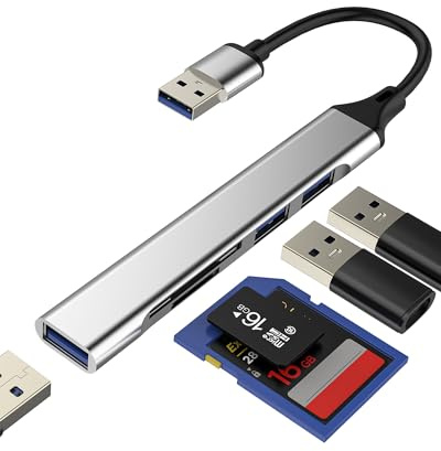 USB Hub TF SD Card Reader Adapter (5in1) 3.0 Port Accessorie Laptop Pc Gaming Extension Computer Cable Extender Multiport Memory MacBook Cord Flash Drive Docking Station Dongle Mouse Keyboard Plug