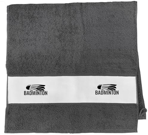 Huuraa Handtuch Badminton Federball Geschenk | 50x100cm Graphite Baumwolle Handtuch Geschenkidee Graues Gästehandtuch mit Motiv Gästetuch Weich und Saugstark