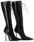 SYJYM - Stivali alti al ginocchio da donna, con lacci, tacco alto a stiletto, a punta, in denim, larghi, sopra il ginocchio, Nero , 41 EU
