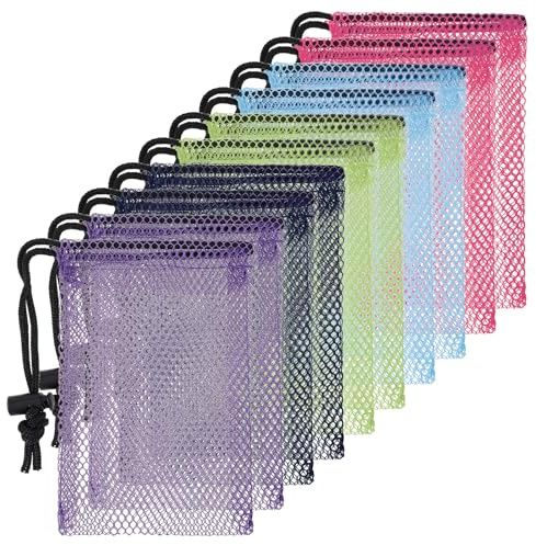 10 Pcs Drawstring Mesh Bags Small Colorful Nylon Net Storage Bags 6 x 4 Inch Travel Stuff Tennis Ball Golf Organizing Bag with Cord Lock
