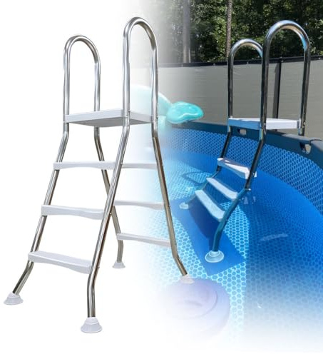 110cm robuste Poolleiter aus Edelstahl 304 doppelseitige oberirdische Poolleiter 3 Stufen Pooltreppe über dem Boden Pooltreppe über dem Boden robuste rutschfeste Leiter mit Einer,43 inch