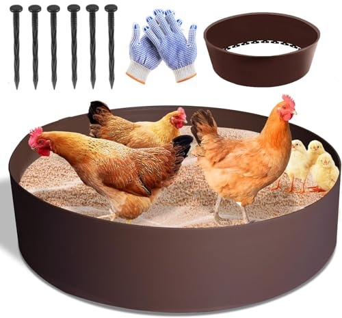 2 Meter Braun Hühnerstaubbad Sandbadewannen Verstellbare Hühnerstaub-Badewanne,bodenloses Design, Durchmesser von 0,63m,für Hühner,Enten,Truthähne,6 Nägel,1 Handschuhe