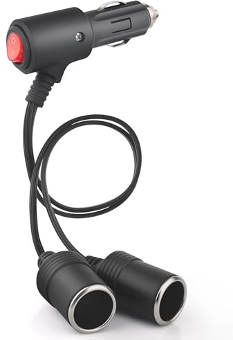 Zigarettenanzünder Verteiler, Adapter Zigarettenanzünder Steckdose,1 bis 2 KFZ Auto Zigarettenanzünder Stecker mit Schalter 12V/24V,zigarettenanzünder verlängerung Auto Motorrad (30CM)