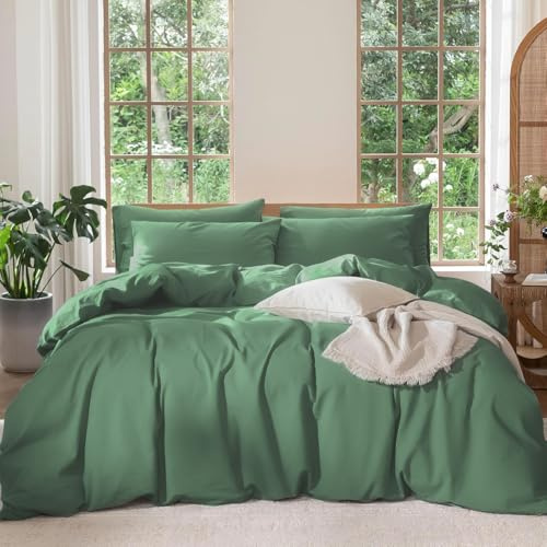 Boqingzhu Bettwäsche 220×240 cm Baumwolle 3tlg. - Salbeigrün | 100% Baumwolle Bettwäsche-Sets mit Reißverschluss, OEKO-TEX Zert, Sicher, Weich, Atmungsaktiv, Grün Dunkelgrün