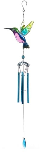 Zxarunas Windspiele mit Kolibri und Libelle, for den Außenbereich, Glas, bemalt, Mobile, romantische Dekoration for Zuhause, Terrasse, Garten, Terrasse