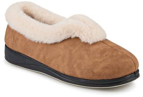 Pavers Womens Wide Fit Memory Foam Cosy Slippers Chestnut Size 9 | Autumn Winter Collection | Full Slipper Slipper | Pull On | Flat | Memory Foam Insole