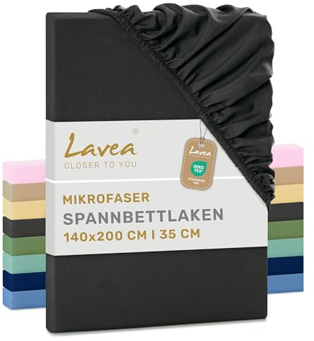Lavea® 1er Set Spannbettlaken 140x200 cm - Anthrazit | Mikrofaser, Bettlaken mit Rundumgummi, für Matratzen bis 20 cm, atmungsaktiv und kühlend, pflegeleicht, Spannbetttücher
