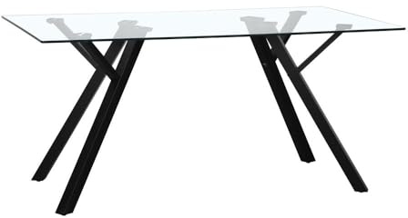 Mesa de comedor rectangular Elsa de metal negro y cristal de 160x90 cm