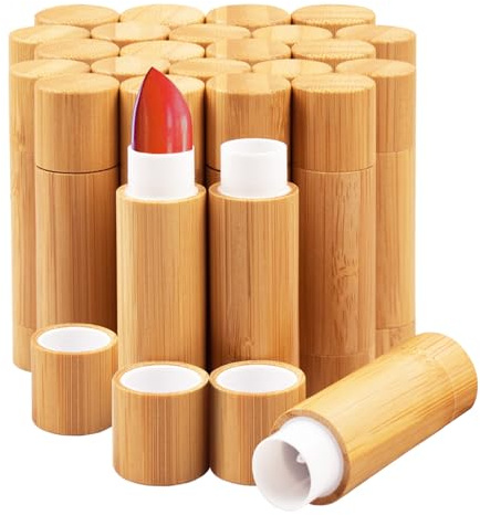 AUHOKY Leere Bambus-Lippenstift-Röhren, nachfüllbar, für Lippenbalsam, Lipgloss, Behälter mit Deckel, für Make-up, Kosmetik, Reisen, Alltag, 24 Stück, Bambus, 5ml, Naturfarben