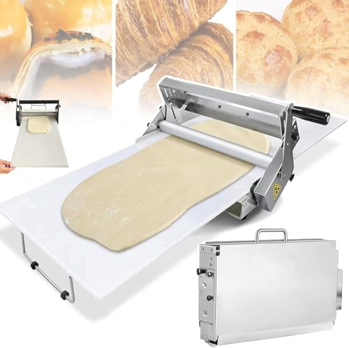 LSRFXF Manuelle Teigausrollmaschine, Compact Manual Dough Rolling Machine Edelstahl-Teigausrollmaschine mit Einstellbarer Teigstärke, Commercial & Home Use, for Pizza Croissants