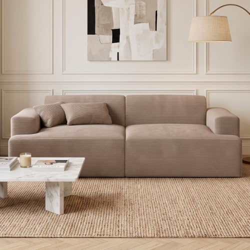 skølm Freki Cloud Couch aus Cord, 2-Sitzer, Taupe, 2 Kissen, Vollschaumsofa | Sofagarnitur, Vollschaumcouch mit Vakuum-Kompression, 230 cm breit, kein Aufbau erforderlich, Wohnzimmersofa, Polstersofa