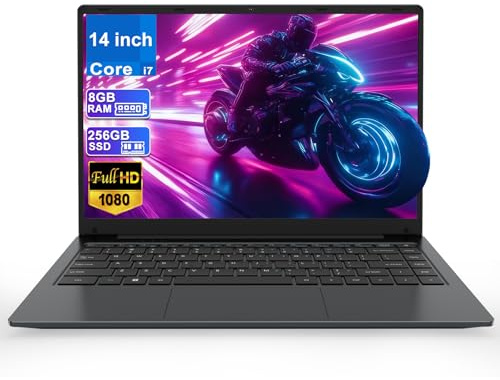 PINSTONE Computer portatile da 14 pollici ad alte prestazioni – PC portatile elegante con processore 8 GB di memoria 256 GB SSD – Display 1920 x 1080 IPS, porte Type-C/USB/HDMI – ideale per studio e