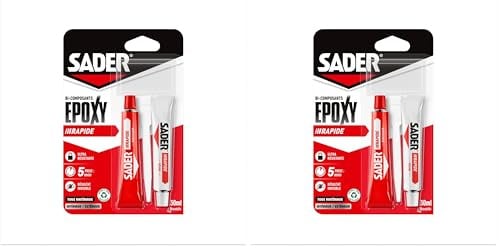 SADER - Colle Epoxy bi-composant Rapide - Colle forte et résistante - Collage accéléré - Tous Supports - Transparent - 2 tubes de 15 ml (Lot de 2)