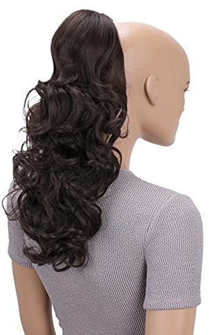 CAISHA 45cm Lang Haarteil Zopf Pferdeschwanz Haarverlängerung Mit Kordelverschluss Voluminös Gelockt Schokobraun PH20