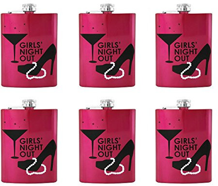 Gifts Infinity Set of 6 Bridesmaid, Bride, Bachelorette Party Stainless Steel Hip Flask Girls Night Out 8oz Pink Flask