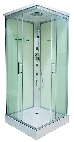 SANOTECHNIK Komplettduschkabine TWIST 2 90×90×215cm – All-in-One Komplettdusche | ESG Sicherheitsglas, 3 Massagedüsen, Glasablage, Quick-Line Schnellmontage, CL06