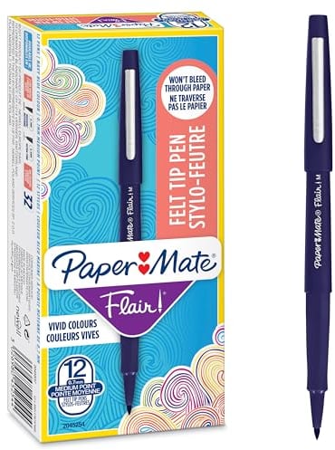 Paper Mate Flair-Filzstifte | mittlere Spitze 0,7 mm | Marineblau | 12 Stück