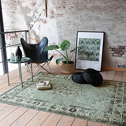 FRAAI | Home & Living Teppich Vintage - Wonder Grün Schwarz - Polypropylen - Kurzflor - Vintage - Orientalisch - Wohnzimmer, Esszimmer, Schlafzimmer - Carpet