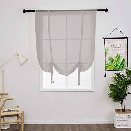 SIMPVALE Tulle Roman Curtains Solid Color Translucent Roman Blinds Bow Knot Voile Vertical Curtain Rod Pocket, Grey, 120x120 cm
