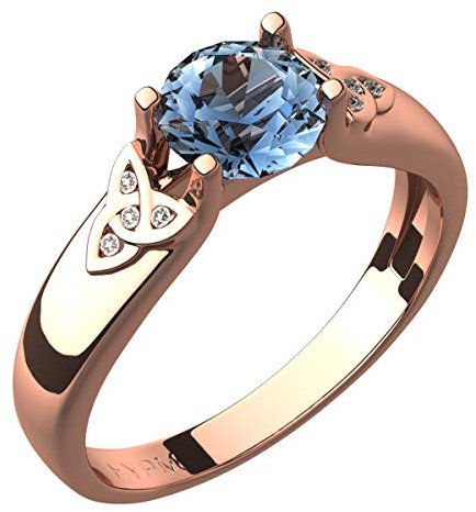 GWG Jewellery 18K Roségold vergoldetes Keltisches Ring Aquamarin-Meerblauer Stein und Dreifaltigkeitsknoten mit Kristallen verziert – 9 in Geschenkbox für Frauen