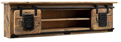 MASSIVMOEBEL24.DE Railway Wandregal 130x25x35 Mango mit 2-türig Zwischenboden, Farbe:Natur lackiert, Größe:130x25x35 cm (BxTxH)