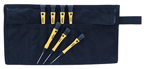 Wiha 27589 | 7 Piece ESD Safe PicoFinish® Precision Hex Screwdriver Set with Canvas Roll Pouch