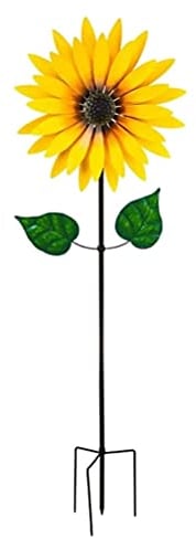 WINBST Sonnenblumen Windmühle,Metall Garten Doppelschicht Windrad Sonnenblumen Stecker, Gelb Windspiel für Yard Decor Vogel Abschreckung Dekorative Garten Stakes