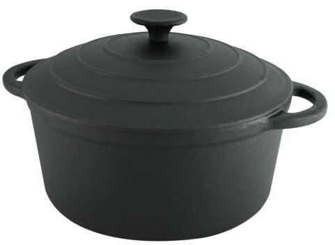 TRTO 5L Black Color Cast Iron Casserole Dish Black Oven Pot Lid Induction Pan Easy To Use and Clean