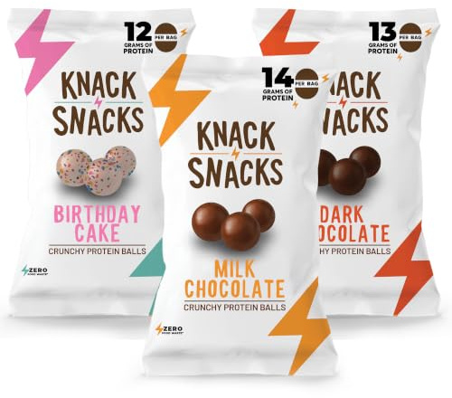 Knack Snacks Crunchy Protein Balls | Snack Pack | 3 x 34g Bags | 12-14g Protein Per Bag | Lower Sugar & Naturally Gluten Free Crunchy Chocolate Snack | Includes 3 Delicious Flavours