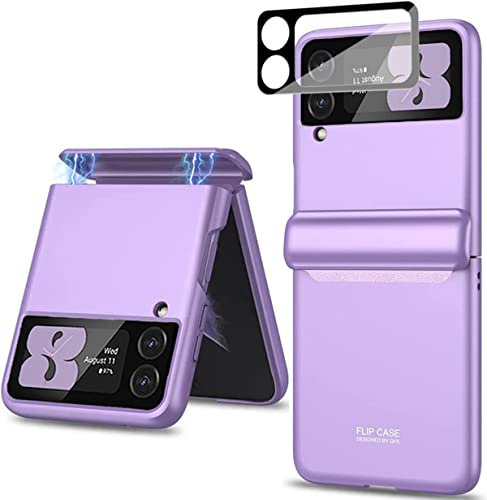 Miimall Compatible with Samsung Galaxy Z Flip 3 Case, Magnetic Hinge Protection Shockproof Hard PC Cover with Glass Camera Protection Full Protective Shell Cover Case for Z Flip 3-Purple