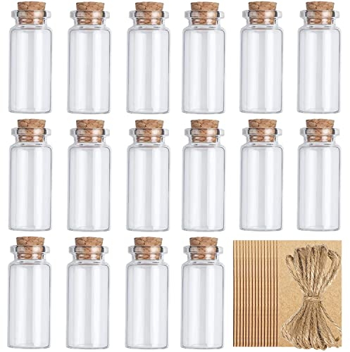 CL-Link Lot de 20 mini bouteilles en verre avec bouchon + 20 ficelles + 20 étiquettes suspendues pour décoration de bricolage, cadeaux de mariage, fête