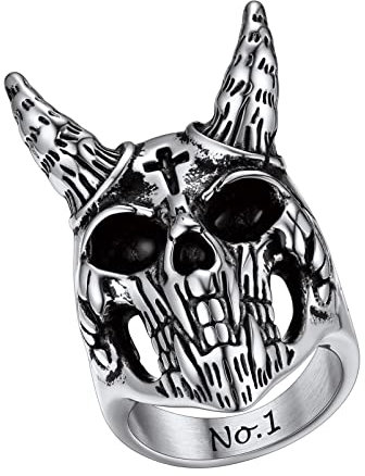 PROSTEEL Herren Ziege Horn Totenkopf Statement Ring personalisiert Satan Ziegenschädel Ring Größe 69 Edelstahl Gothic Biker Motoradfahrer Halloween Modeschmuck Accessoire