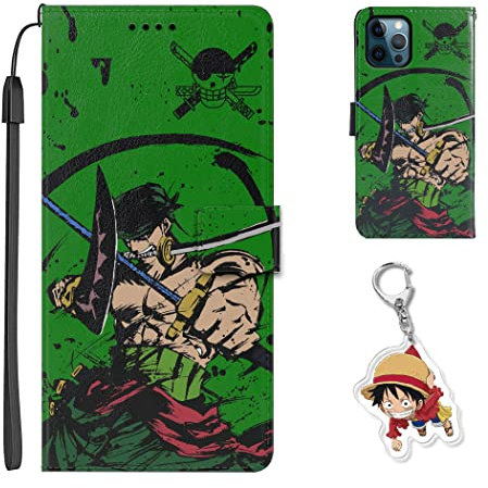 Staremeplz Compatible with iPhone XR Case One -Piece Anime Design [With Luffy/Zoro Figure Keychain], Folio Flip Wallet PU Leather Animation Phone Case for iPhone XR