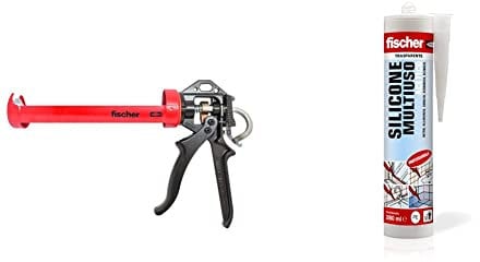 Fischer Silicone Acetico Multiuso SAM 280 Trasparente + Pistola Silicone KPM 2 Plus