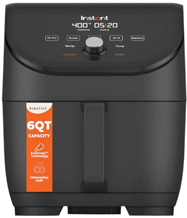 Instant Pot Vortex Slim XL 6QT Air Fryer that Crisps, Roasts, Reheats, Bakes, Broils & is Quiet, Space Saving, Nonstick, Dishwasher-Safe, 100+ In-App Recipes, from the Makers of Instant Pot, Black