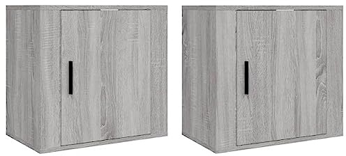 vidaXL 2x Wall-mounted Bedside Cabinets Bedroom Floating Bedside Wall Unit Floating Nightstand Wall Bedside Cabinet for Next to Bed Grey Sonoma