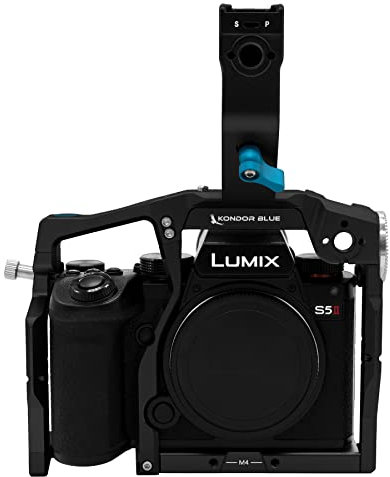 KONDOR BLUE LUMIX S5II / X Cage with Top Handle Compatible with Panasonic | Built-in NATO Rails | HDMI & USB C Cable Clamp | Built-in Tools | Aerospace Grade Aluminum | Black