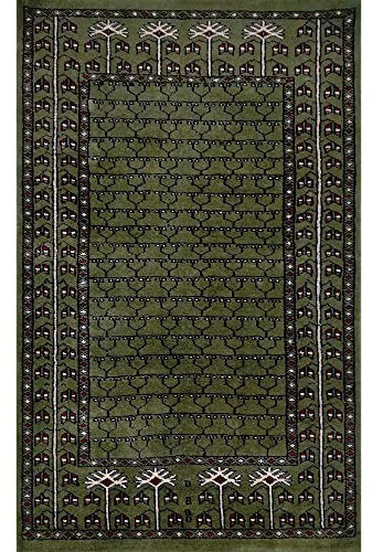 Amma Carpets Handgefertigter Teppich aus Wolle, handgefertigt, Grün, 0,8 x 1,2 m