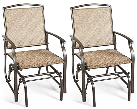 COSTWAY Schaukelstuhl Garten, Schwingstuhl Einzel, Gartenstuhl mit Metallrahmen, Schaukelsessel Outdoor, Schwingsessel für Balkon (2 Pack)