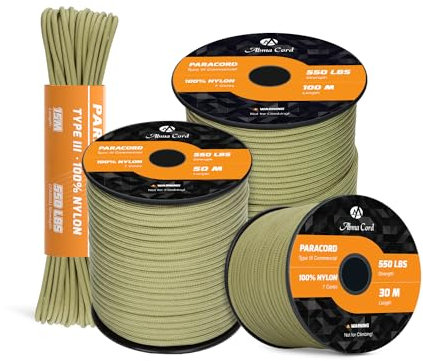 Abma Cord Paracord 550 4mm 15m 100% Nylon Rope Type III 7 Strands Parachute Cord for DIY, Camping, Survival, Outdoor - Max. 250kg - Holy Guacamole