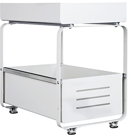 HUOLE Organisateur sous évier - Tiroir de Rangement en métal - Support Coulissant avec séparateurs pour épices,Douche,Garde-Manger - Cuisine,Salle de Bain,sous évier,étagères de Garage-Blanc