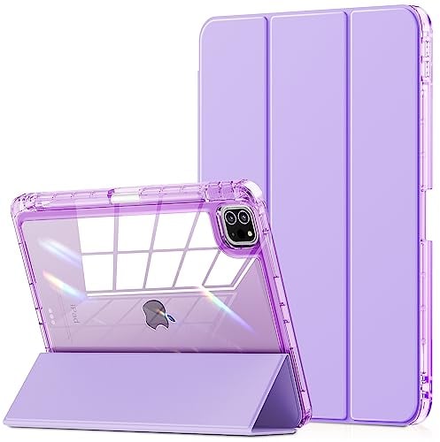 INFILAND Funda iPad Pro 11 Pulgadas 2022/2021/2020/2018 (4ª/3ª/2ª/1ª Generación), Parte Posterior y Marco Cristalinos [Anti-Amarilleo] + Soporte para Lápiz, Morado