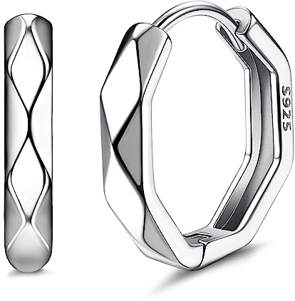 ORAZIO 925 Sterling Silber Herren Ohrringe Creolen für Teenager Jungen, Kleine Schwarze Schlaf Echt Silber Creolen Diamant für Damen, Einfache Unisex Ohrringe Minimalistische Feinschmuck Geschenke