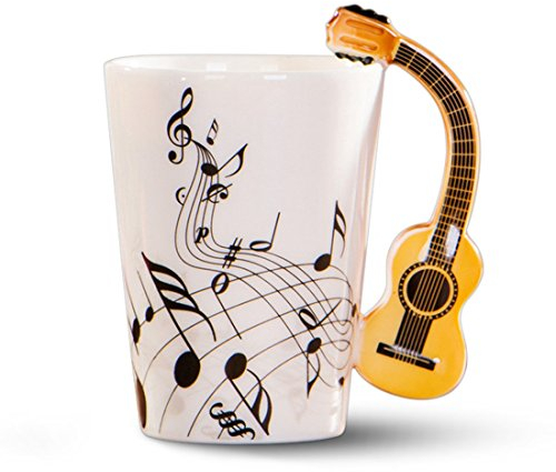 Jikoiuty Tasse en céramique avec poignée de guitare - libre - Tasse à café - Tasse à thé - Tasse à personnalité unique - Instrument de musique - Tasse cadeau