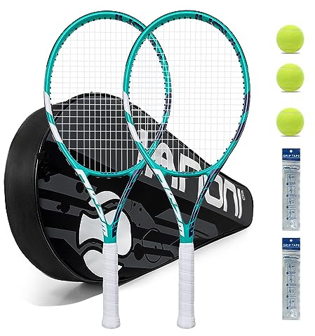 Tennis Rackets for Adults, Pre-Strung 27 Inch Tennis Racquets-2 Player Tennis Racket Set with 3 Balls,2 Grips, 2 Vibration Dampers