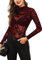 Avidlove Damen Body Sexy Bodysuit Elegant Mesh Top Langarm Formende Bodys Rollkragen Oberteil Dessous Babydoll Weinrot L