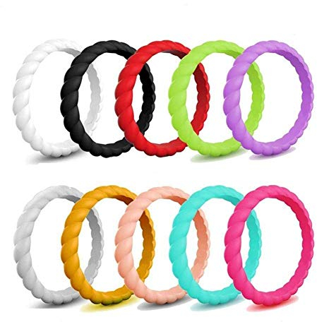 Elegant Stackable Silicone Wedding Rings for Women 10 Pack,Durable Comfortable Antibacterial Rubber Rings Band m Wide,Colour Name:10 Colors