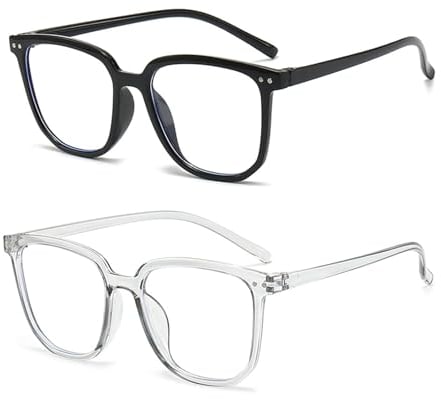 Blue Light Blocking Glasses 2 Pack Rectangular Protective Eyewear for Women Men Elegance & Comfortable Reading Glasses Spring Hinges Unisex Anti Eyestrain Blue Light Filter for Phone/Compture/TV (a)