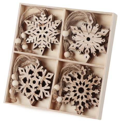 Weihnachtsdeko,Weihnachtsbaumschmuck mit Schneeflocken deko 16 Set,Christmas Decorations für Weihnachtsdeko Innen&Weihnachten Deko&Christbaumschmuck&Weihnachtsbaum Deko,Natur